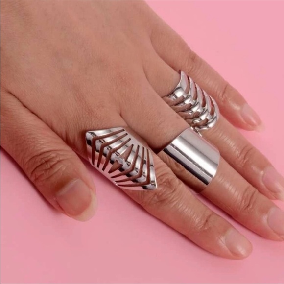 Jewelry - 3-Piece Silver Cuff Ring Set, Adjustable